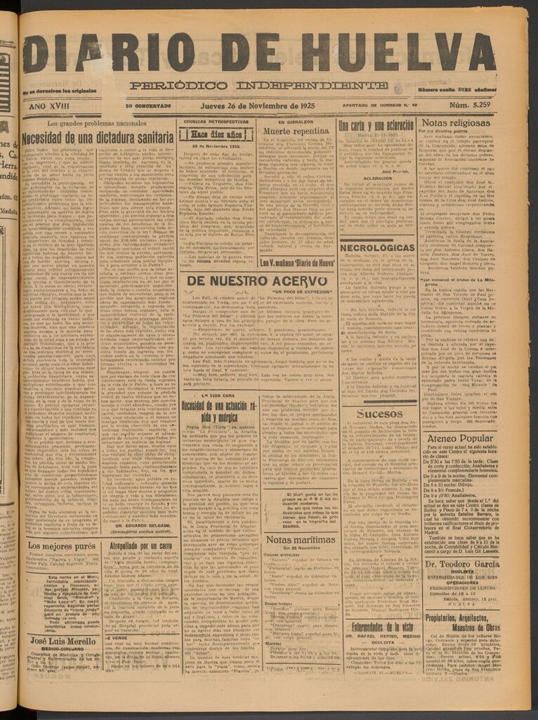 Miniatura de Diario de Huelva : periódico independiente del 26 de noviembre de 1925