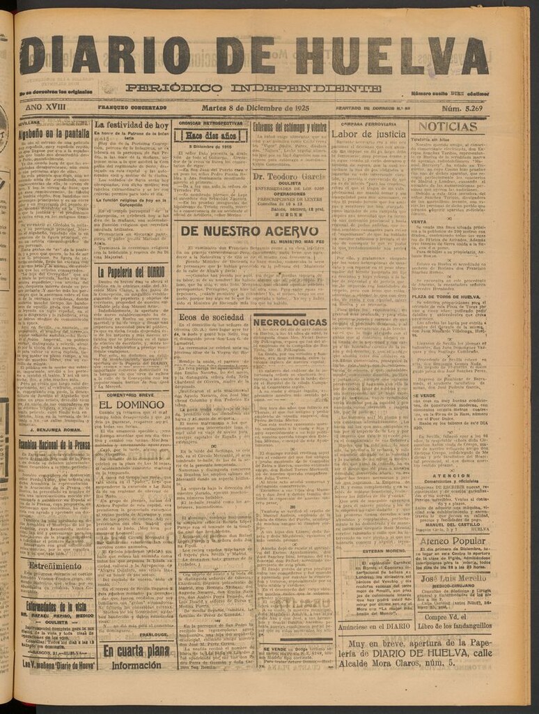 Miniatura de Diario de Huelva : periódico independiente del 8 de diciembre de 1925