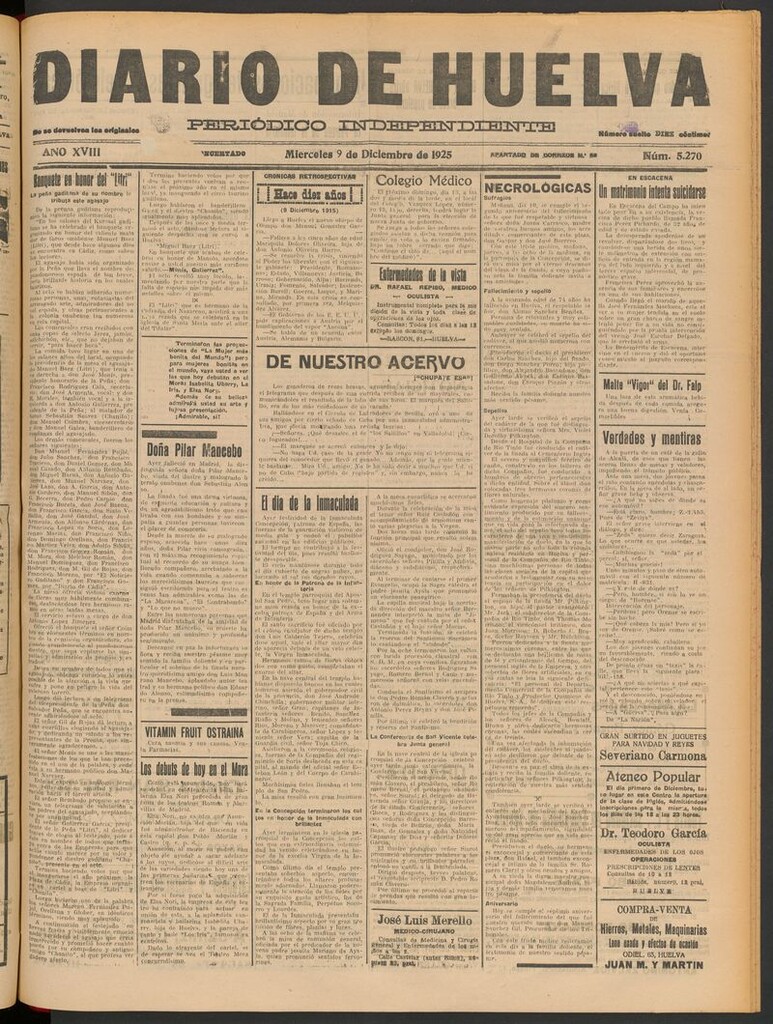 Miniatura de Diario de Huelva : periódico independiente del 9 de diciembre de 1925