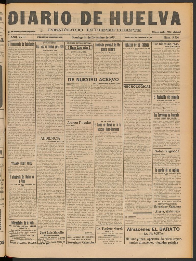 Miniatura de Diario de Huelva : periódico independiente del 13 de diciembre de 1925