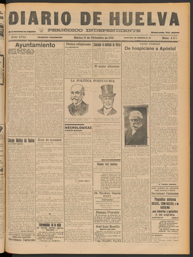 Miniatura de Diario de Huelva : periódico independiente del 15 de diciembre de 1925
