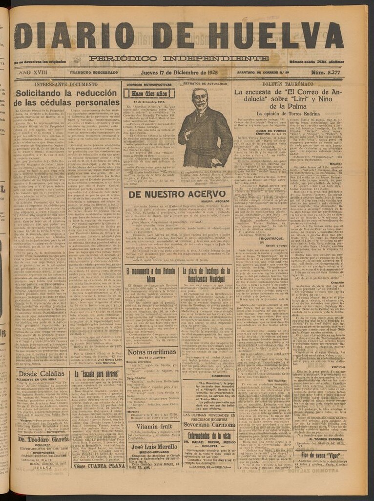 Miniatura de Diario de Huelva : periódico independiente del 17 de diciembre de 1925