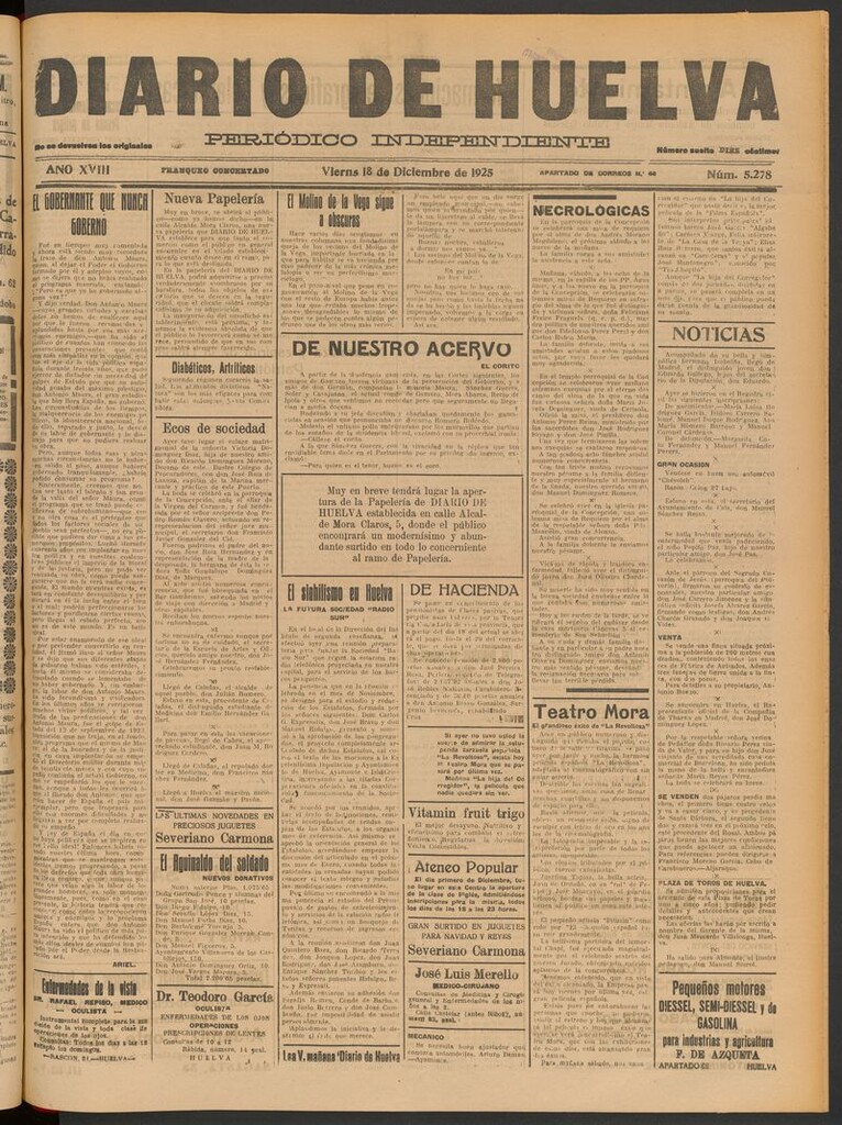 Miniatura de Diario de Huelva : periódico independiente del 18 de diciembre de 1925