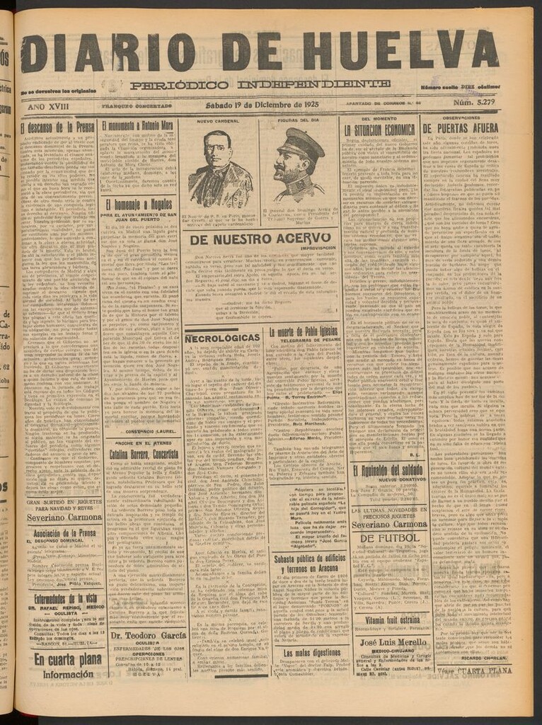 Miniatura de Diario de Huelva : periódico independiente del 19 de diciembre de 1925