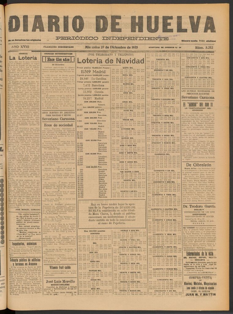 Miniatura de Diario de Huelva : periódico independiente del 23 de diciembre de 1925