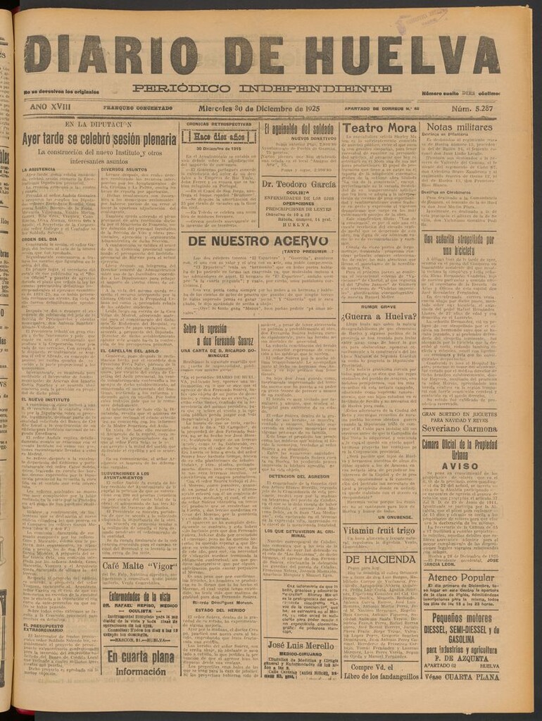 Miniatura de Diario de Huelva : periódico independiente del 30 de diciembre de 1925
