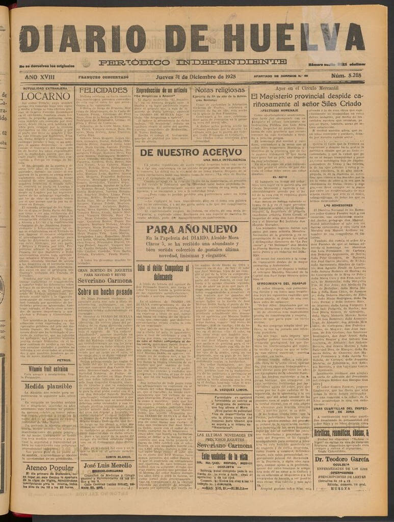 Miniatura de Diario de Huelva : periódico independiente del 31 de diciembre de 1925