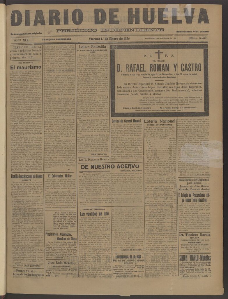 Miniatura de Diario de Huelva : periódico independiente del 1 de enero de 1926