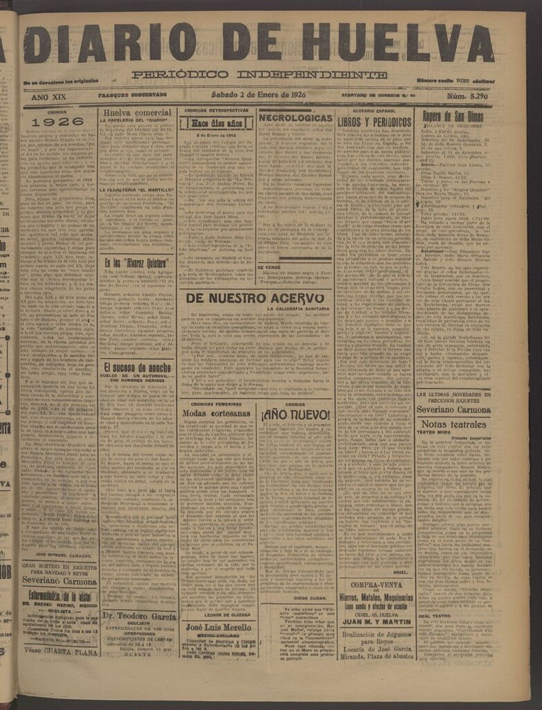Miniatura de Diario de Huelva : periódico independiente del 2 de enero de 1926