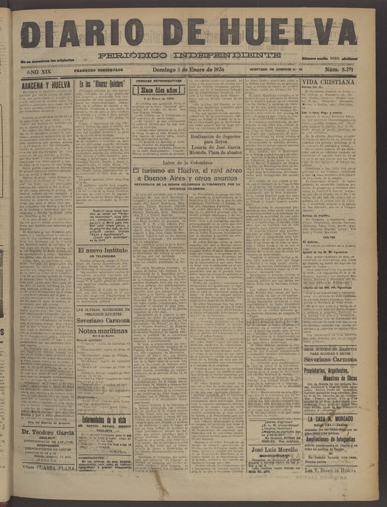 Miniatura de Diario de Huelva : periódico independiente del 3 de enero de 1926
