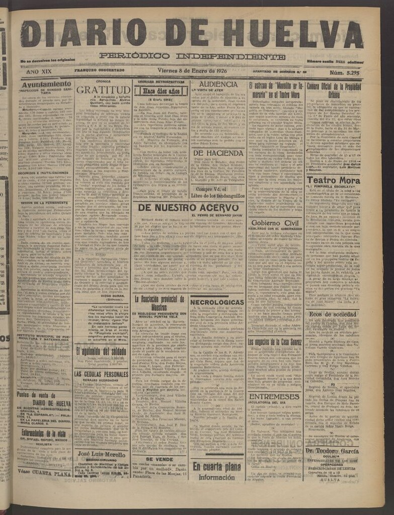 Miniatura de Diario de Huelva : periódico independiente del 8 de enero de 1926