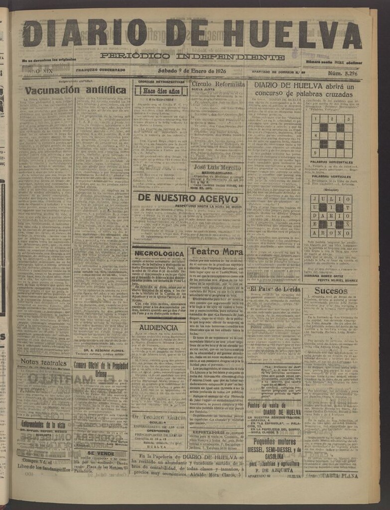 Miniatura de Diario de Huelva : periódico independiente del 9 de enero de 1926