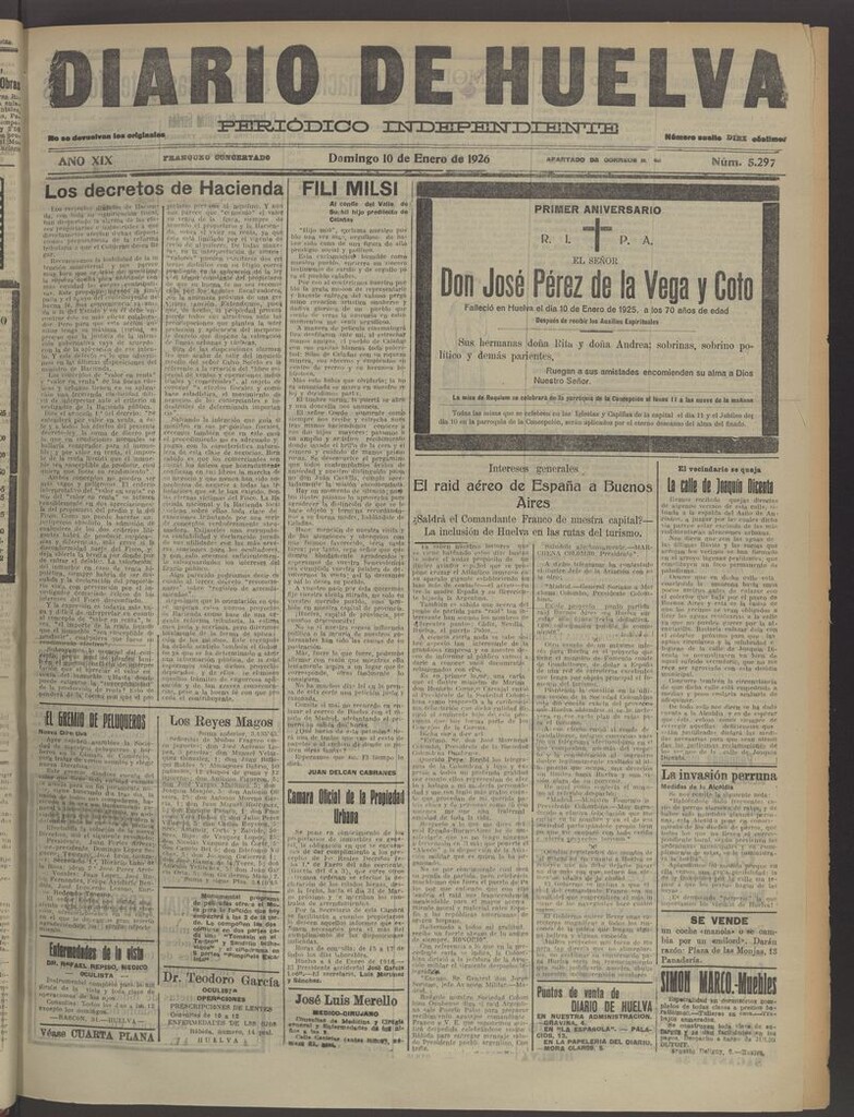 Miniatura de Diario de Huelva : periódico independiente del 10 de enero de 1926