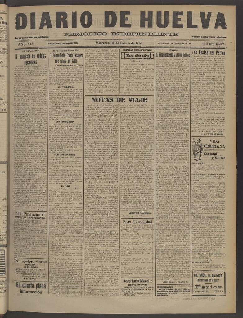 Miniatura de Diario de Huelva : periódico independiente del 13 de enero de 1926