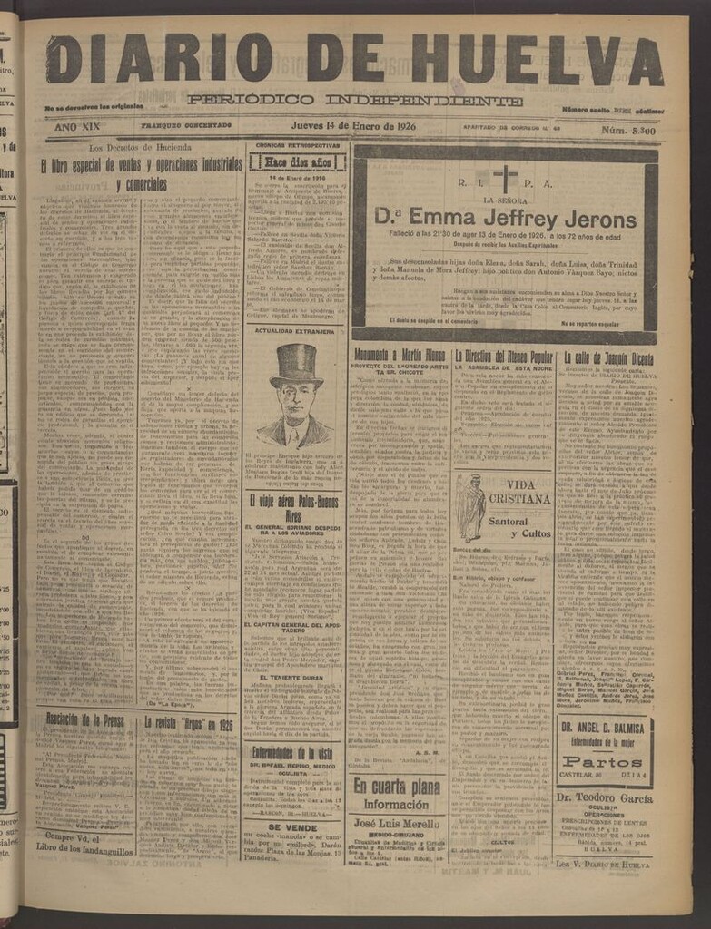 Miniatura de Diario de Huelva : periódico independiente del 14 de enero de 1926