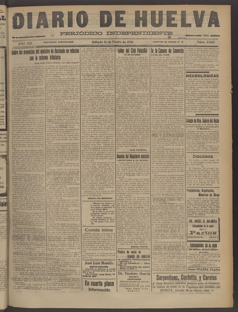 Miniatura de Diario de Huelva : periódico independiente del 16 de enero de 1926