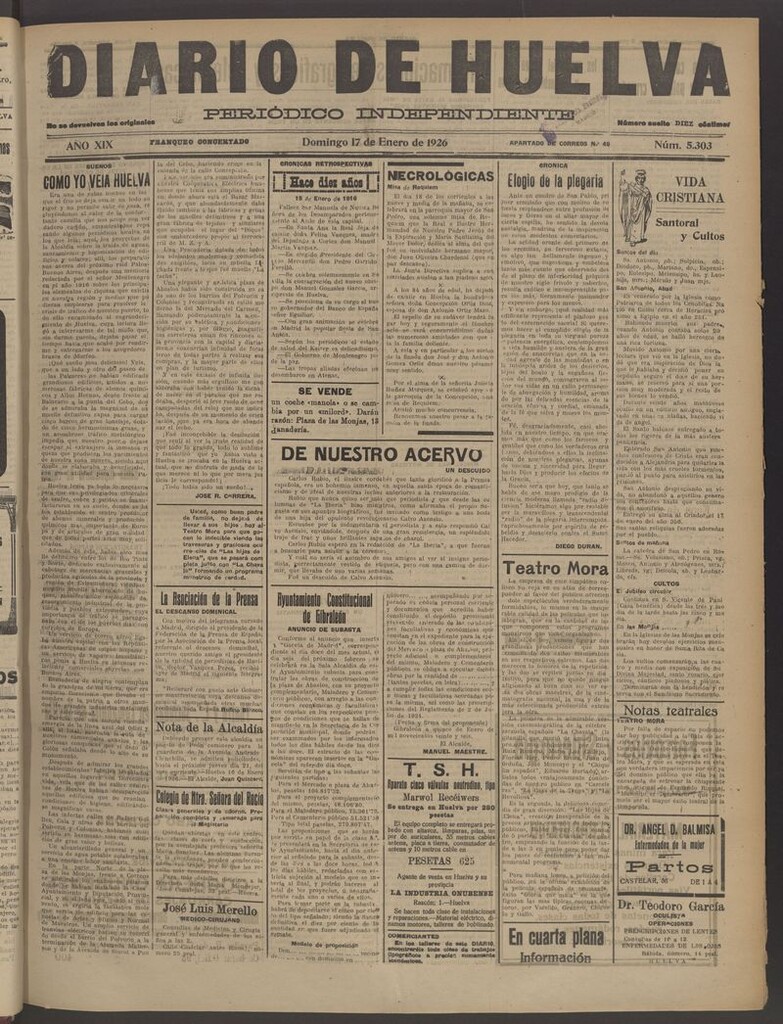 Miniatura de Diario de Huelva : periódico independiente del 17 de enero de 1926