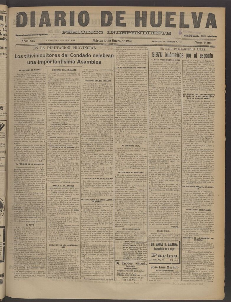 Miniatura de Diario de Huelva : periódico independiente del 19 de enero de 1926