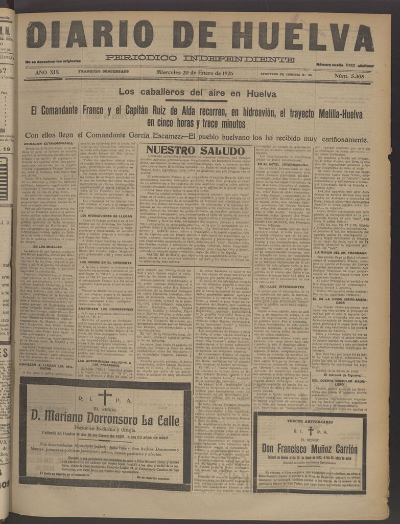 Miniatura de Diario de Huelva : periódico independiente del 20 de enero de 1926