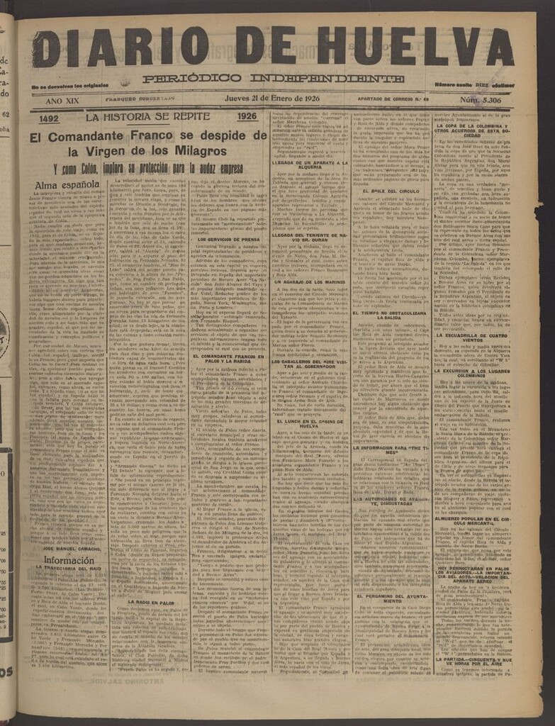 Miniatura de Diario de Huelva : periódico independiente del 21 de enero de 1926