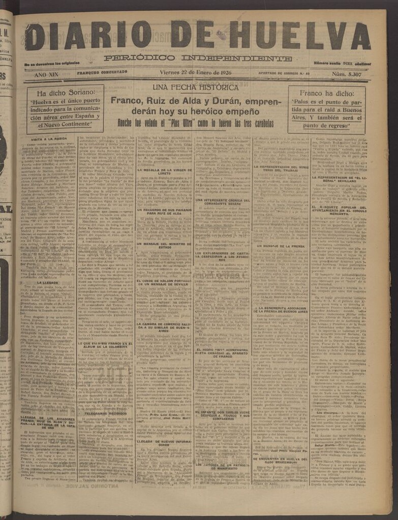 Miniatura de Diario de Huelva : periódico independiente del 22 de enero de 1926