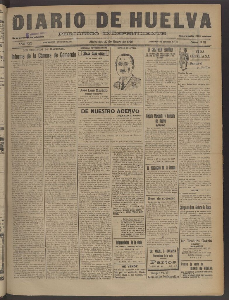 Miniatura de Diario de Huelva : periódico independiente del 27 de enero de 1926