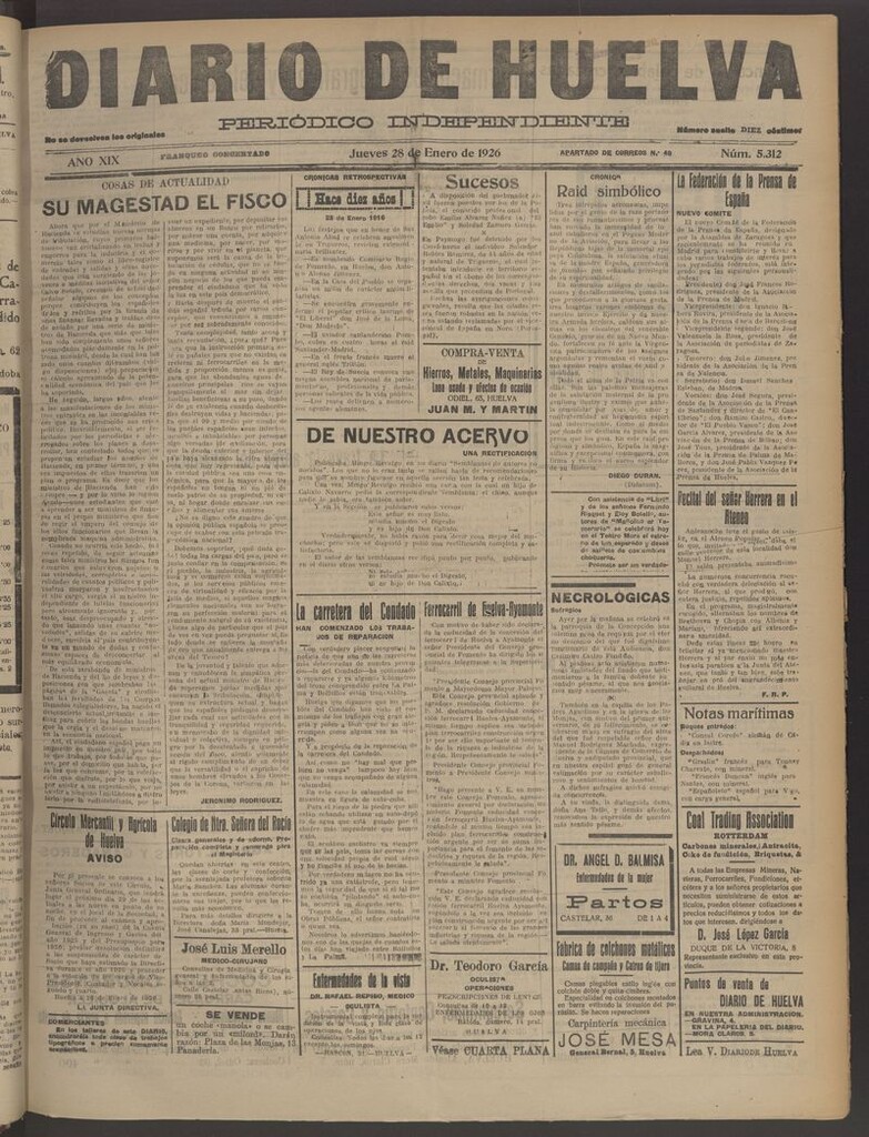 Miniatura de Diario de Huelva : periódico independiente del 28 de enero de 1926