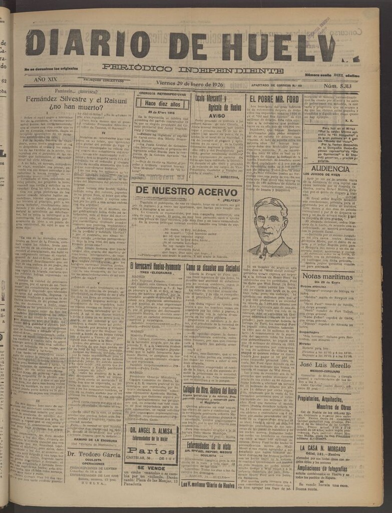 Miniatura de Diario de Huelva : periódico independiente del 29 de enero de 1926