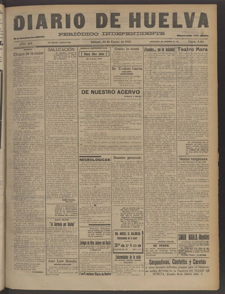 Miniatura de Diario de Huelva : periódico independiente del 30 de enero de 1926