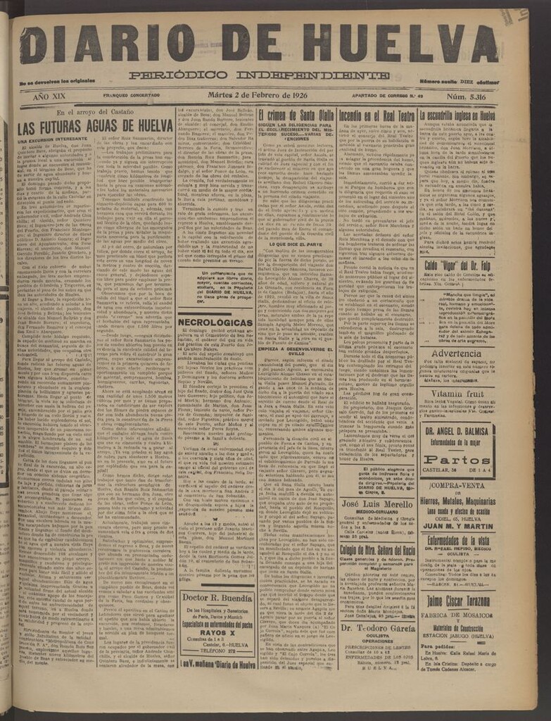 Miniatura de Diario de Huelva : periódico independiente del 2 de febrero de 1926