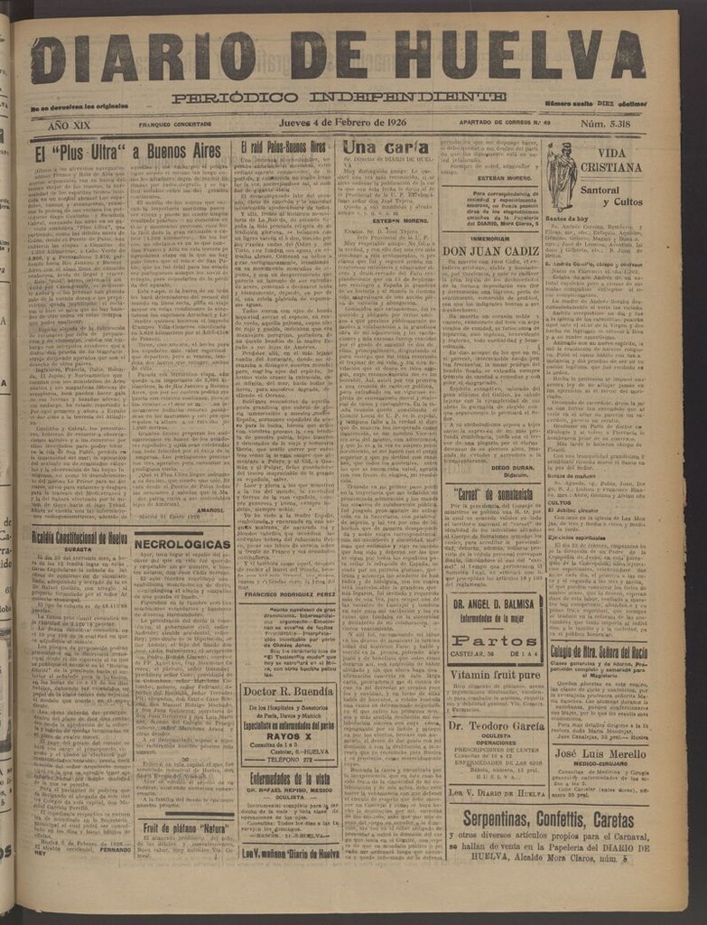Miniatura de Diario de Huelva : periódico independiente del 4 de febrero de 1926