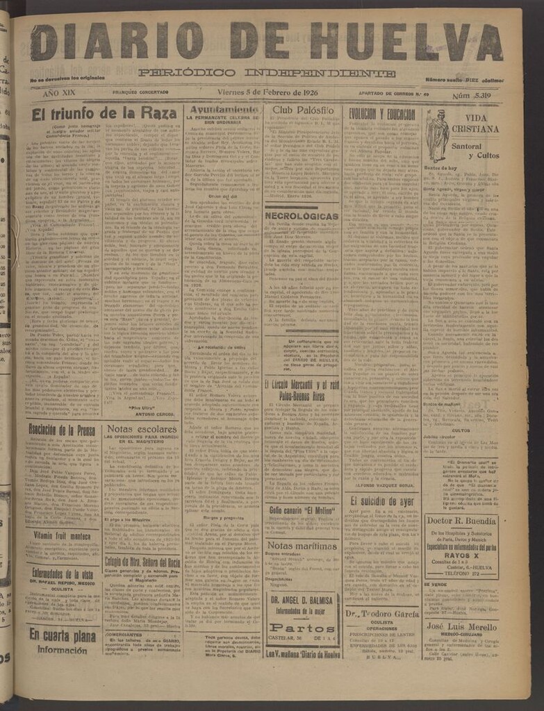 Miniatura de Diario de Huelva : periódico independiente del 5 de febrero de 1926