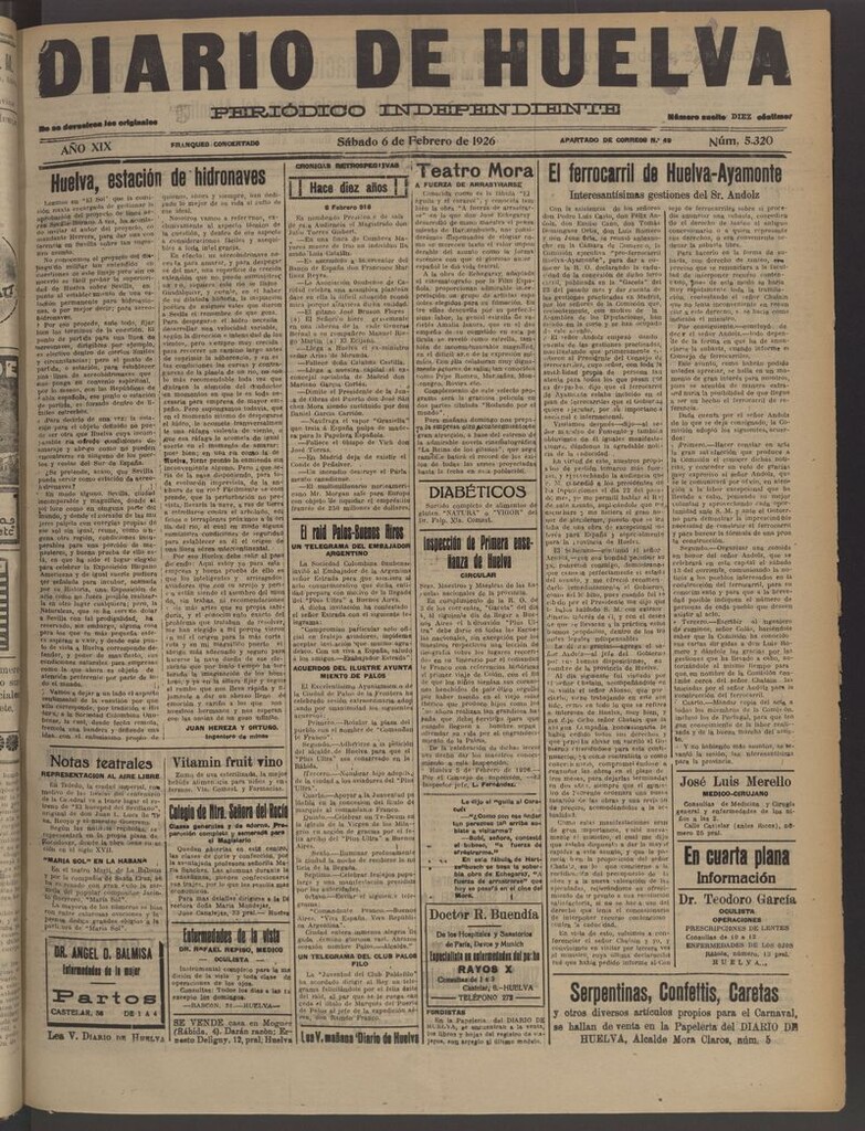Miniatura de Diario de Huelva : periódico independiente del 6 de febrero de 1926