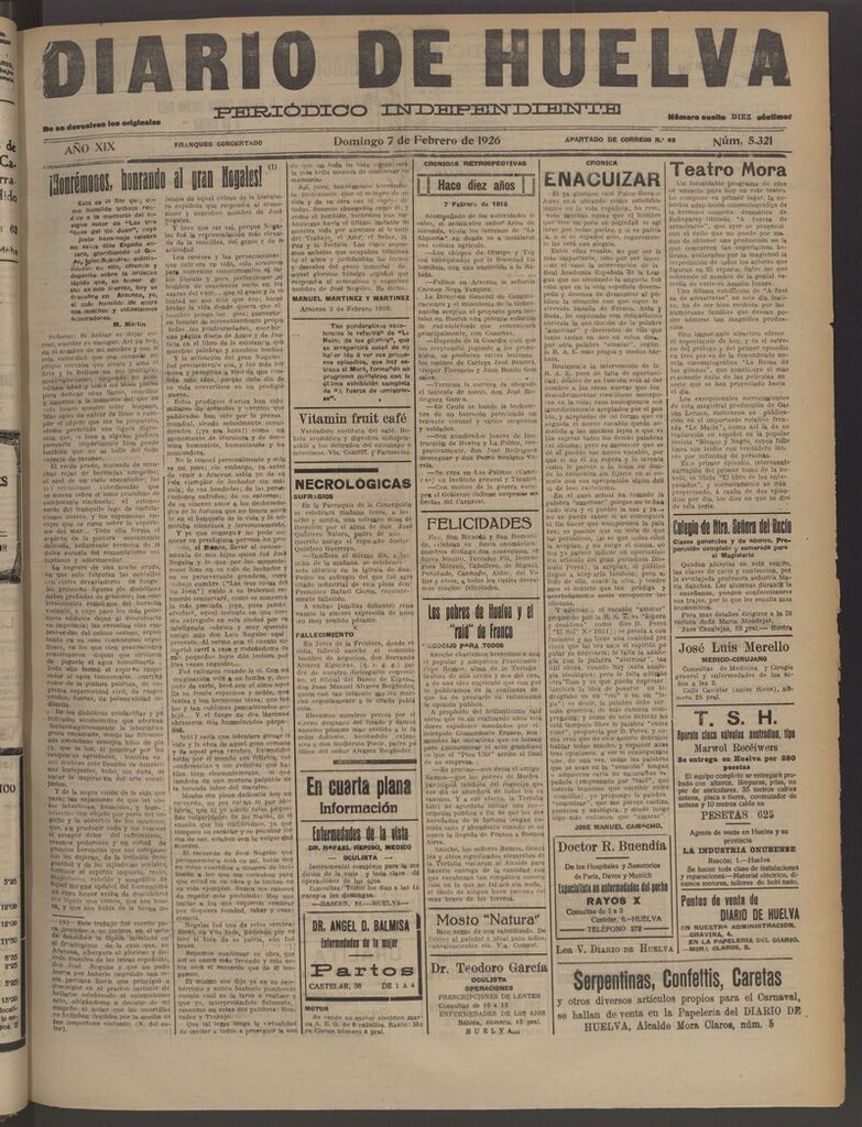 Miniatura de Diario de Huelva : periódico independiente del 7 de febrero de 1926