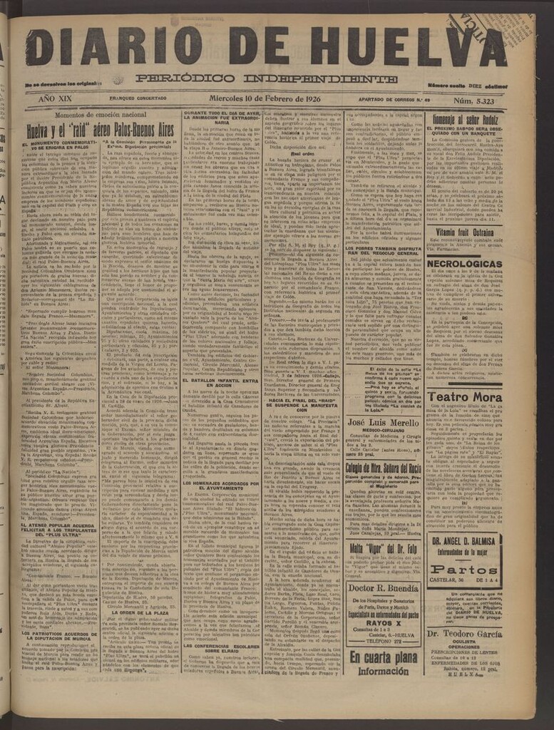 Miniatura de Diario de Huelva : periódico independiente del 10 de febrero de 1926
