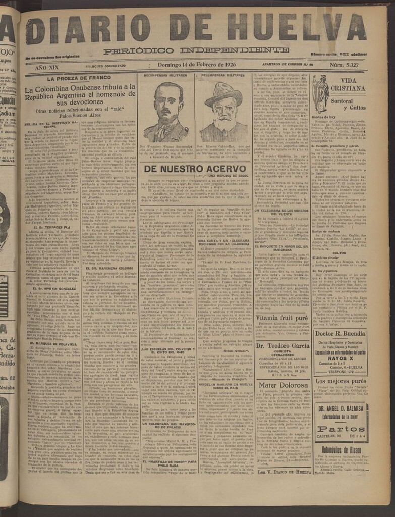 Miniatura de Diario de Huelva : periódico independiente del 14 de febrero de 1926
