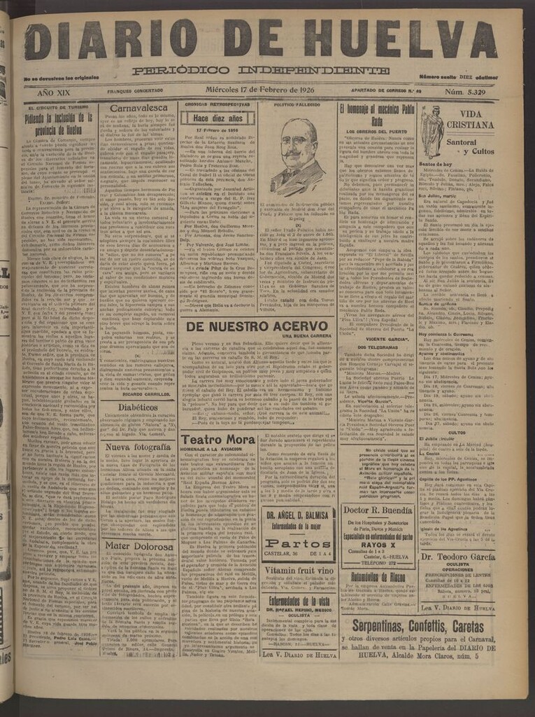 Miniatura de Diario de Huelva : periódico independiente del 17 de febrero de 1926