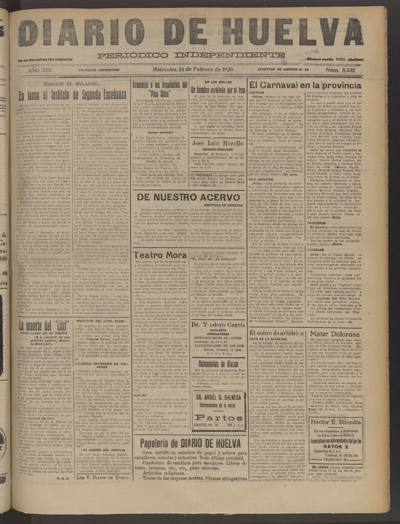 Miniatura de Diario de Huelva : periódico independiente del 24 de febrero de 1926