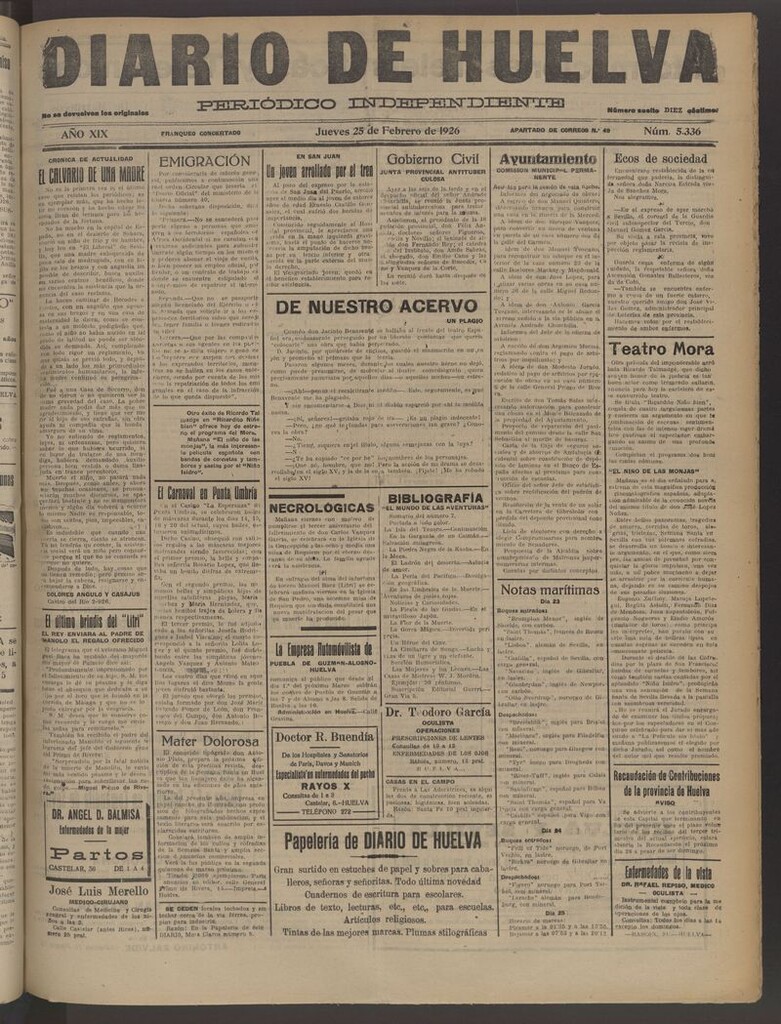 Miniatura de Diario de Huelva : periódico independiente del 25 de febrero de 1926