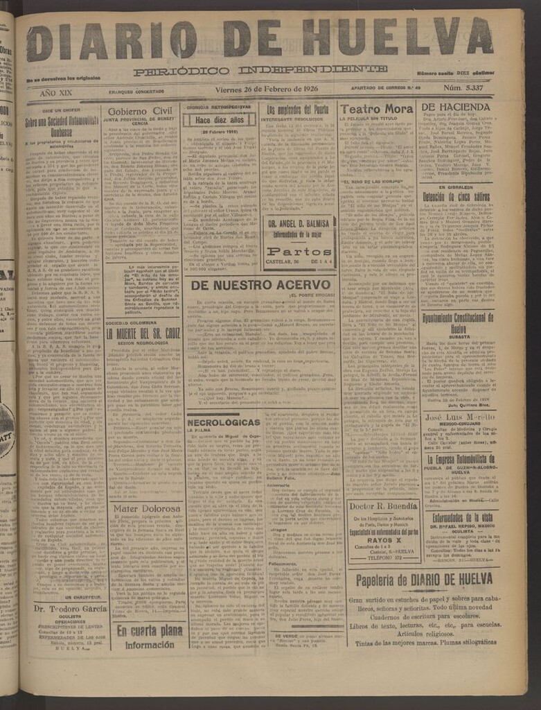 Miniatura de Diario de Huelva : periódico independiente del 26 de febrero de 1926
