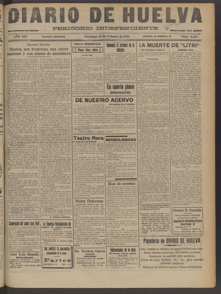 Miniatura de Diario de Huelva : periódico independiente del 28 de febrero de 1926