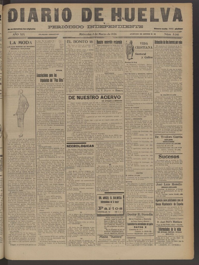 Miniatura de Diario de Huelva : periódico independiente del 3 de marzo de 1926