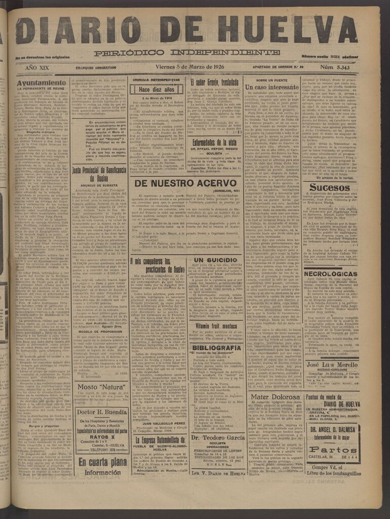 Miniatura de Diario de Huelva : periódico independiente del 5 de marzo de 1926