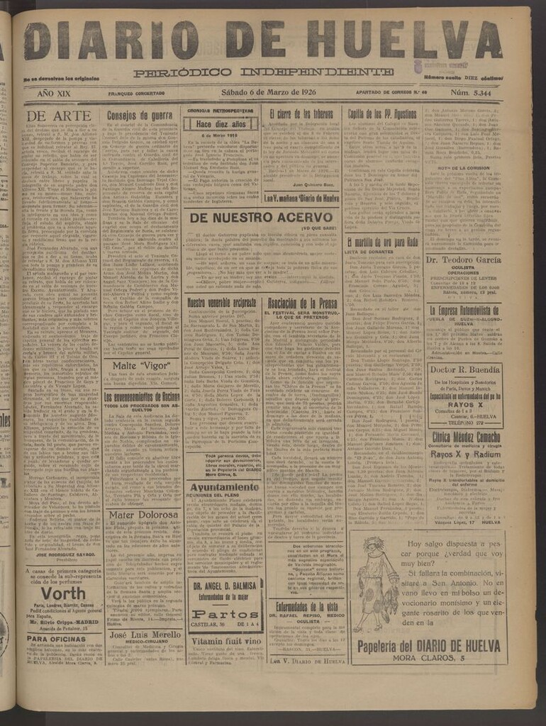 Miniatura de Diario de Huelva : periódico independiente del 6 de marzo de 1926