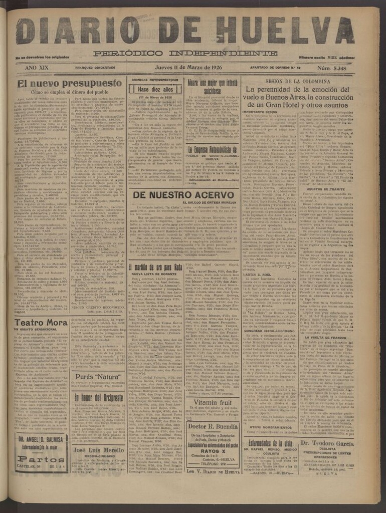 Miniatura de Diario de Huelva : periódico independiente del 11 de marzo de 1926