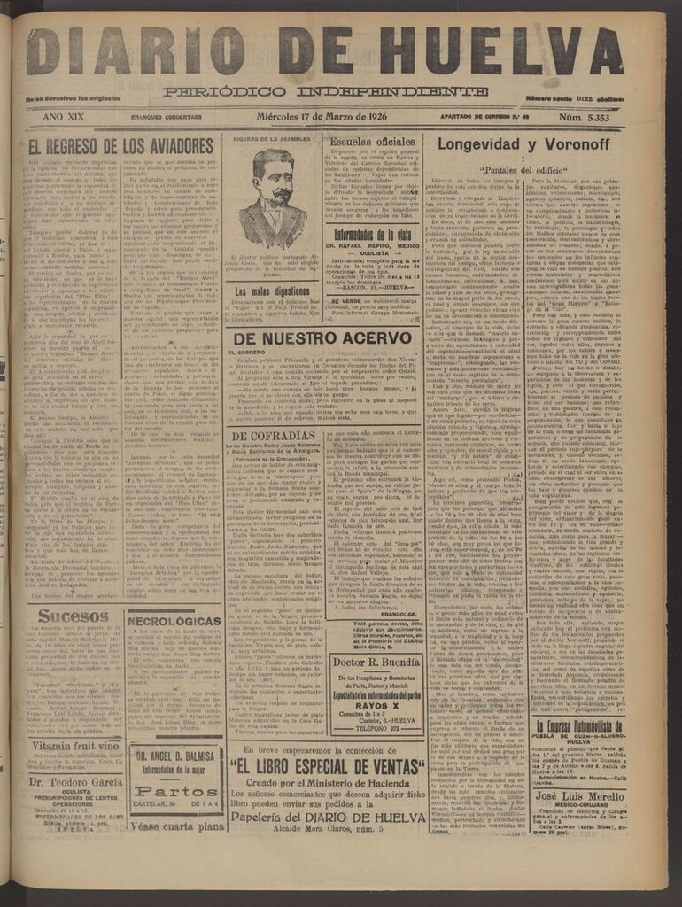 Miniatura de Diario de Huelva : periódico independiente del 17 de marzo de 1926