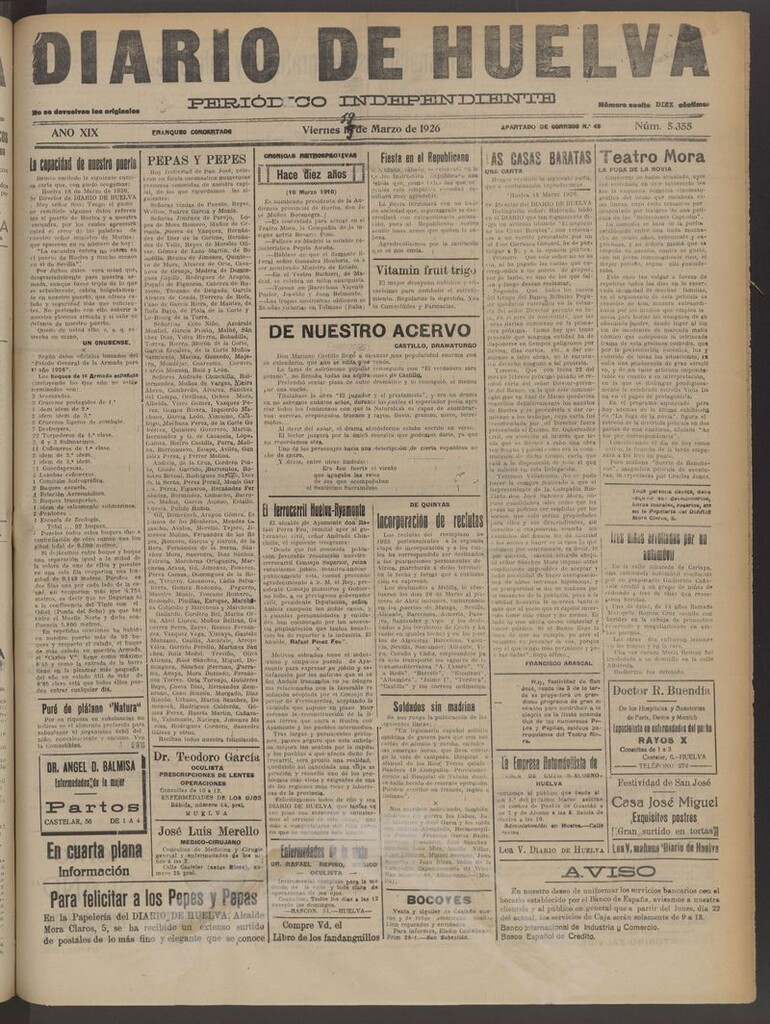 Miniatura de Diario de Huelva : periódico independiente del 19 de marzo de 1926