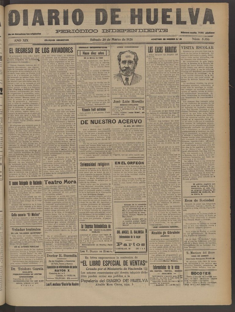 Miniatura de Diario de Huelva : periódico independiente del 20 de marzo de 1926