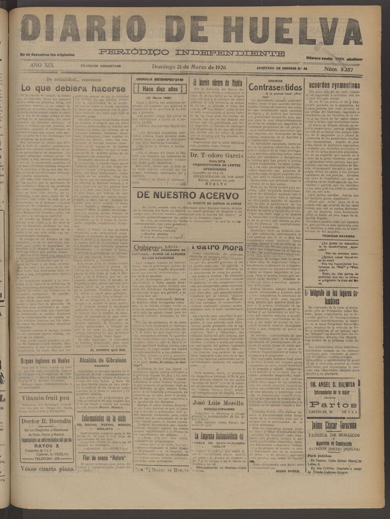 Miniatura de Diario de Huelva : periódico independiente del 21 de marzo de 1926