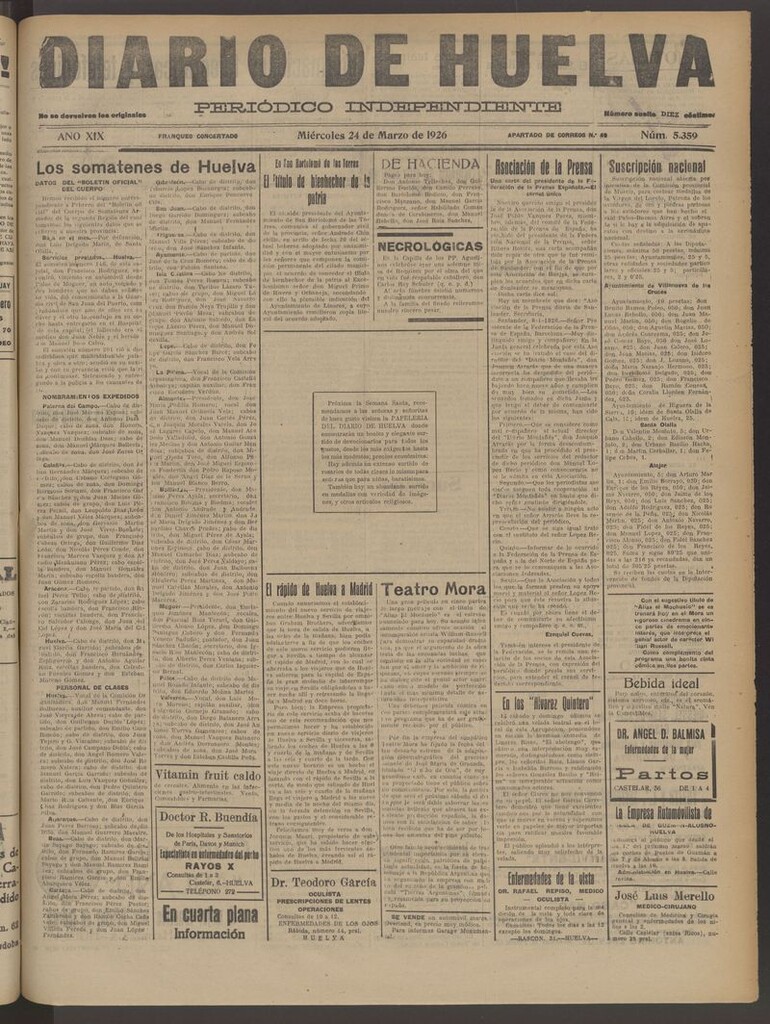 Miniatura de Diario de Huelva : periódico independiente del 24 de marzo de 1926